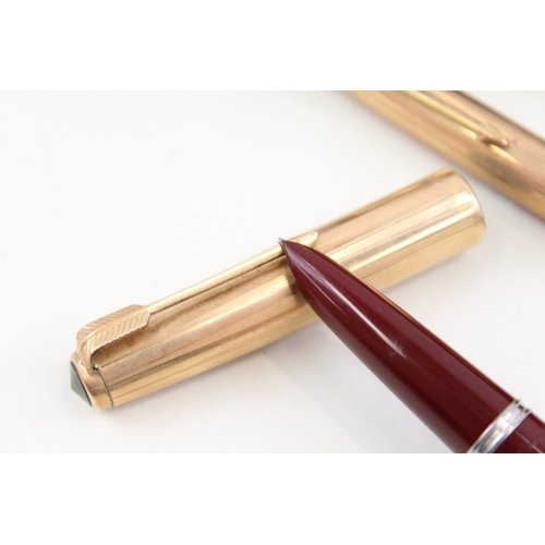 449 - Vintage Parker 51 Burgundy Fountain Pen w/ 14ct Gold Nib, Pencil, Box Etc