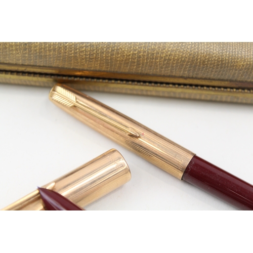 449 - Vintage Parker 51 Burgundy Fountain Pen w/ 14ct Gold Nib, Pencil, Box Etc