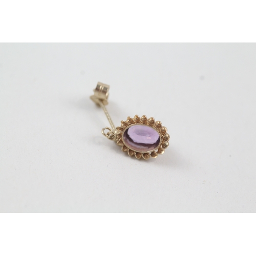 24 - 9ct gold vintage oval cut amethyst drop earrings with posts (1.6g)