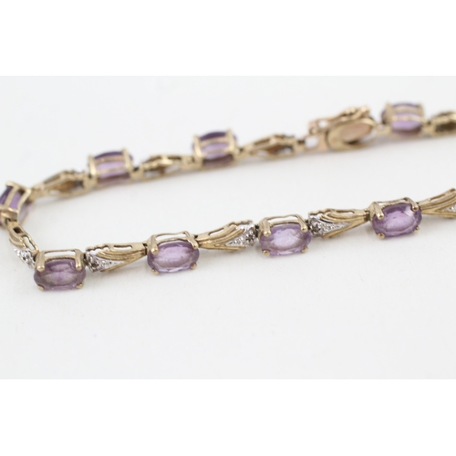 25 - 9ct gold oval cut amethyst & diamond bracelet (5.5g)