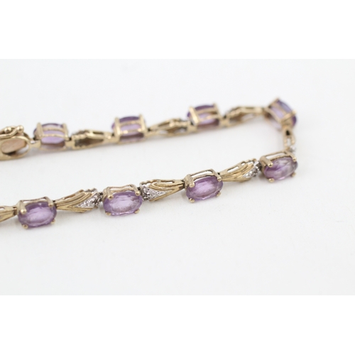 25 - 9ct gold oval cut amethyst & diamond bracelet (5.5g)