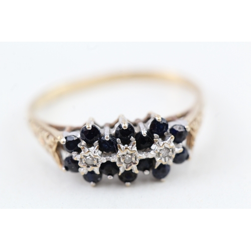 27 - 9ct gold vintage sapphire & diamond cluster ring (2.1g) AS SEEN - MISSHAPEN Size  L 1/2