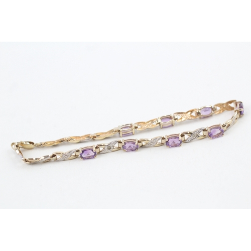 31 - 9ct gold amethyst & diamond bracelet (3.7g)