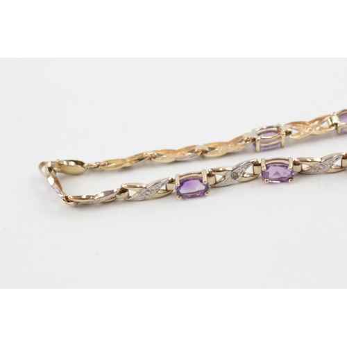 31 - 9ct gold amethyst & diamond bracelet (3.7g)