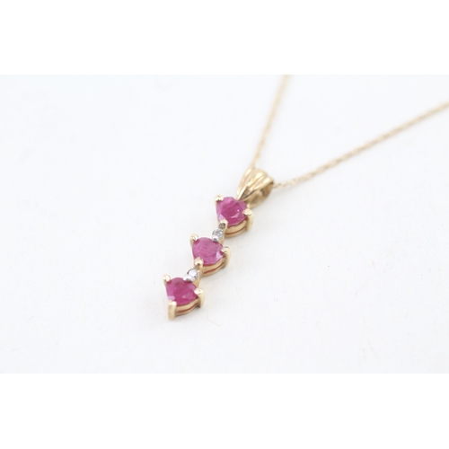 39 - 9ct gold ruby & diamond drop pendant necklace (1.1g)