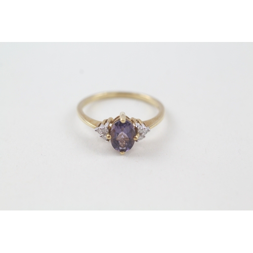 4 - 9ct gold oval cut amethyst & diamond dress ring (1.7g) Size  M 1/2