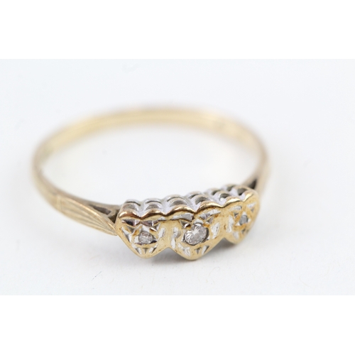 55 - 9ct gold vintage diamond heart shape dress ring (1.8g) Size  Q