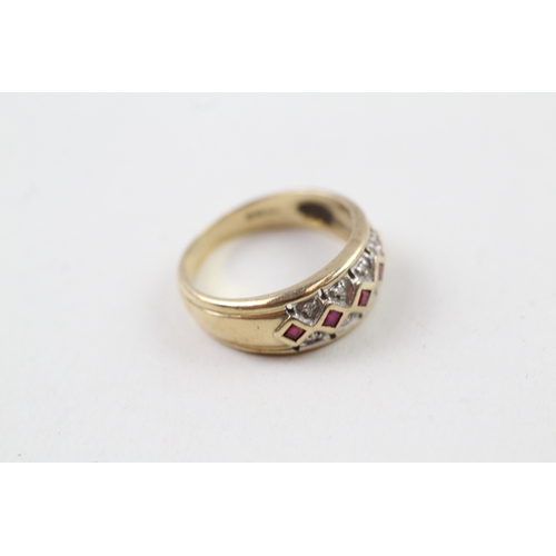 62 - 9ct gold ruby and diamond dress ring (3.1g) Size  M