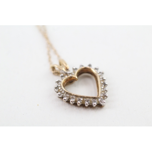 66 - 9ct gold vintage diamond heart shape pendant necklace (2.9g)