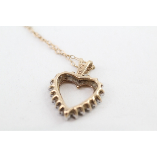 66 - 9ct gold vintage diamond heart shape pendant necklace (2.9g)