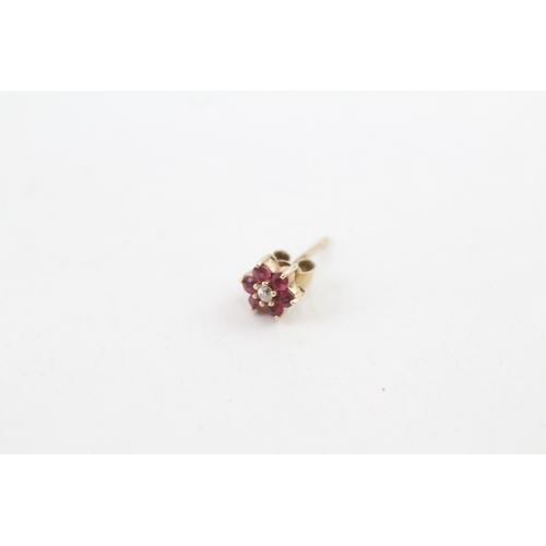 67 - 9ct gold ruby & diamond cluster stud earrings (0.7g)