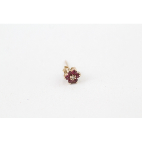 67 - 9ct gold ruby & diamond cluster stud earrings (0.7g)