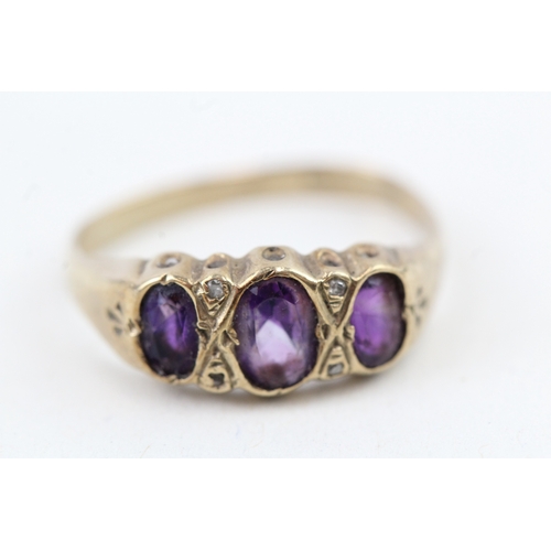 7 - 9ct gold vintage amethyst & diamond dress ring (1.8g) AS SEEN - MISSHAPEN Size  M