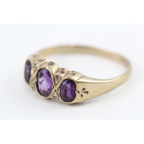 7 - 9ct gold vintage amethyst & diamond dress ring (1.8g) AS SEEN - MISSHAPEN Size  M