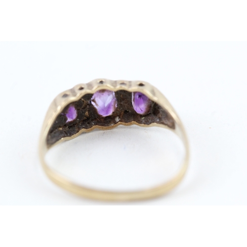 7 - 9ct gold vintage amethyst & diamond dress ring (1.8g) AS SEEN - MISSHAPEN Size  M