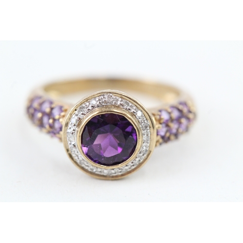 73 - 9ct gold amethyst & diamond dress ring (3.1g) Size  O