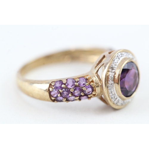 73 - 9ct gold amethyst & diamond dress ring (3.1g) Size  O