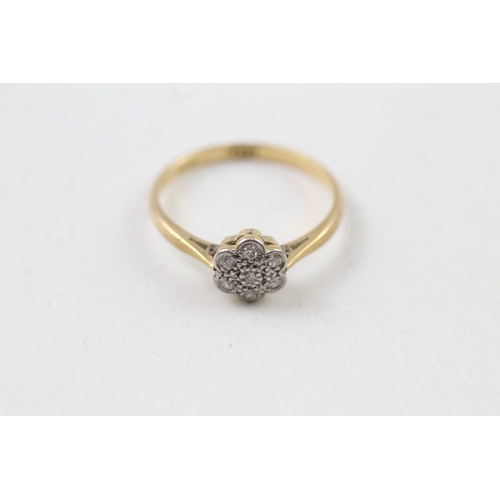 80 - 18ct gold vintage diamond floral cluster dress ring (2.4g) Size  N 1/2