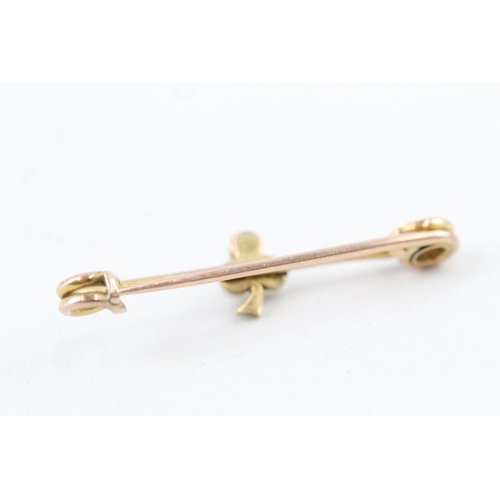 83 - 9ct gold antique seed pearl & diamond clover bar brooch (1.5g)