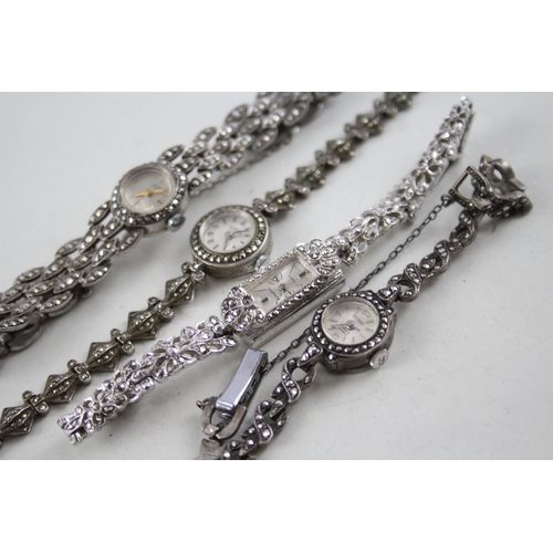 419 - Women's Vintage Mixed Purity Silver & Marcasite Watches Hand-Wind WATCH RUNS