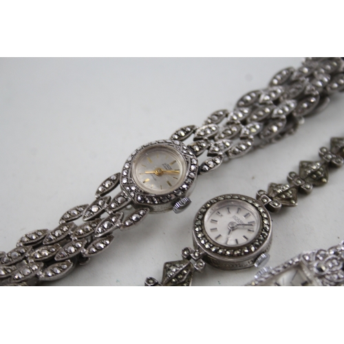 419 - Women's Vintage Mixed Purity Silver & Marcasite Watches Hand-Wind WATCH RUNS