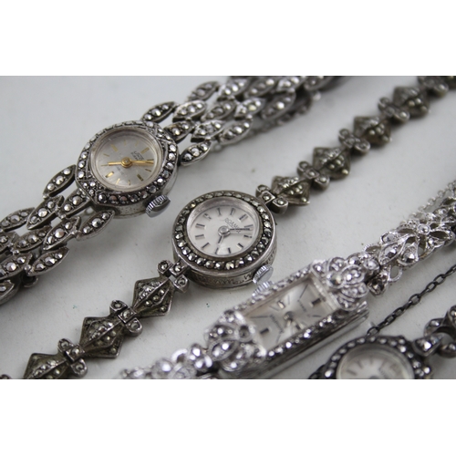 419 - Women's Vintage Mixed Purity Silver & Marcasite Watches Hand-Wind WATCH RUNS