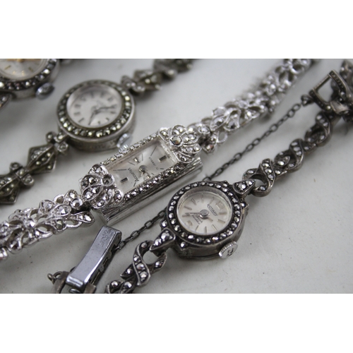 419 - Women's Vintage Mixed Purity Silver & Marcasite Watches Hand-Wind WATCH RUNS