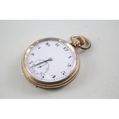 430 - Vintage Open Face Rolled Gold Pocket Watch Hand-Wind WATCH RUNS