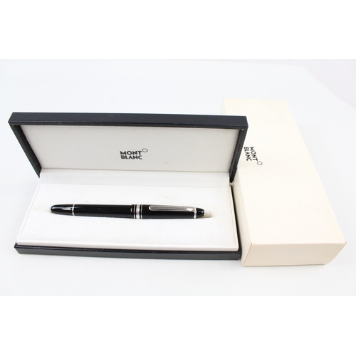 437 - Montblanc Meisterstuck Black Fountain Pen w/ 14ct White Gold Nib WRITING Boxed