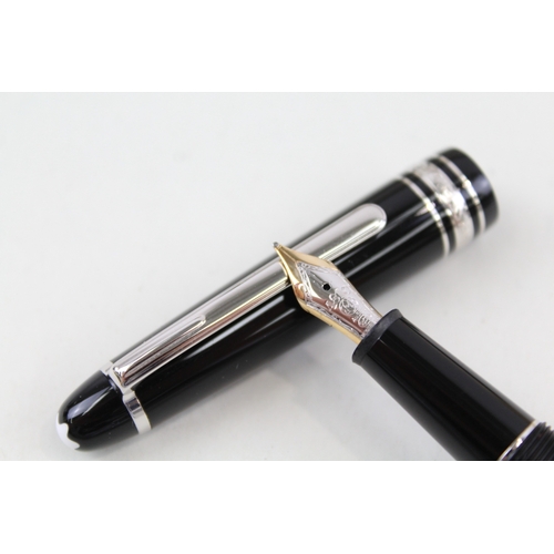 437 - Montblanc Meisterstuck Black Fountain Pen w/ 14ct White Gold Nib WRITING Boxed