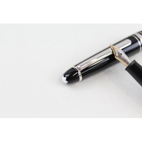 437 - Montblanc Meisterstuck Black Fountain Pen w/ 14ct White Gold Nib WRITING Boxed