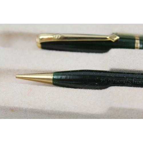 440 - Vintage Conway Stewart 570 Green Fountain Pen w/ 14ct Gold Nib, Pencil, Box Etc