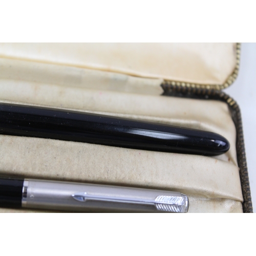 441 - Vintage Parker 51 Black Fountain Pen w/ 14ct Gold Nib, Pencil, Box Etc