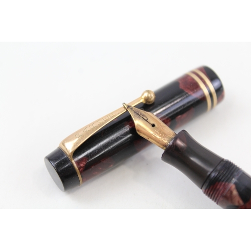 445 - Vintage Parker Duofold Burgundy Lacquer Fountain Pen w/ 14ct Gold Nib WRITING