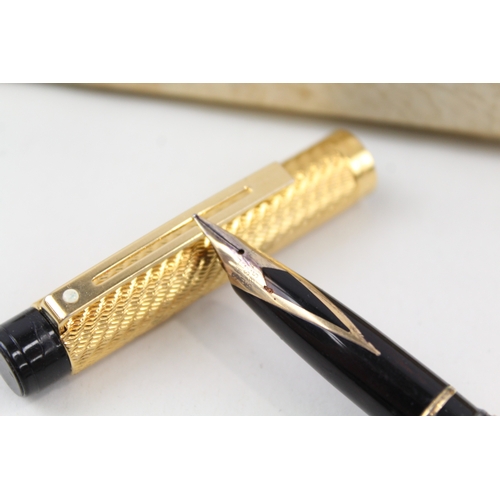 446 - Vintage Sheaffer Targa Gold Plated Fountain Pen w/ 14ct Gold Nib, Box WRITING