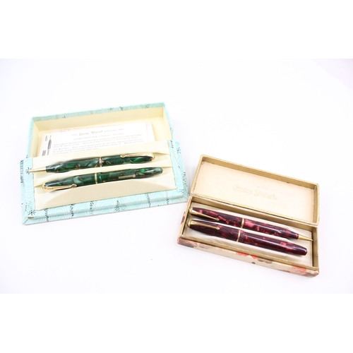 448 - 2 x Vintage Conway Stewart Dinkie Fountain Pen Sets w/ 14ct Nibs, Pencils, Box