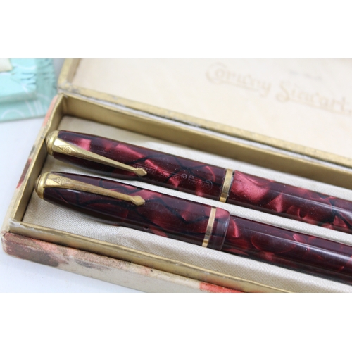 448 - 2 x Vintage Conway Stewart Dinkie Fountain Pen Sets w/ 14ct Nibs, Pencils, Box