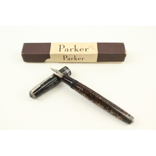 449 - Vintage Parker Vaccumatic Grey Fountain Pen w/ 14ct Gold Nib WRITING Boxed