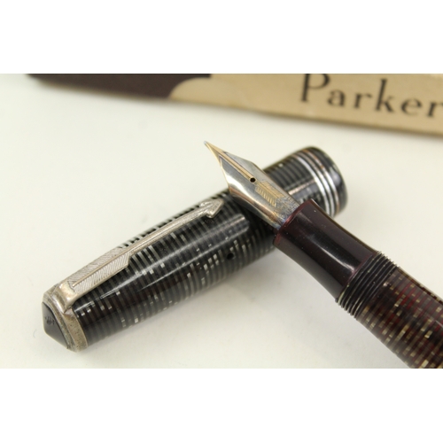 449 - Vintage Parker Vaccumatic Grey Fountain Pen w/ 14ct Gold Nib WRITING Boxed