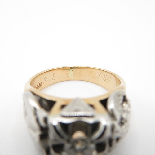 1 - 14ct Gold Masonic Symbolised Diamond Ring. 0.33ct.  Total weight 12.9g.  Size S