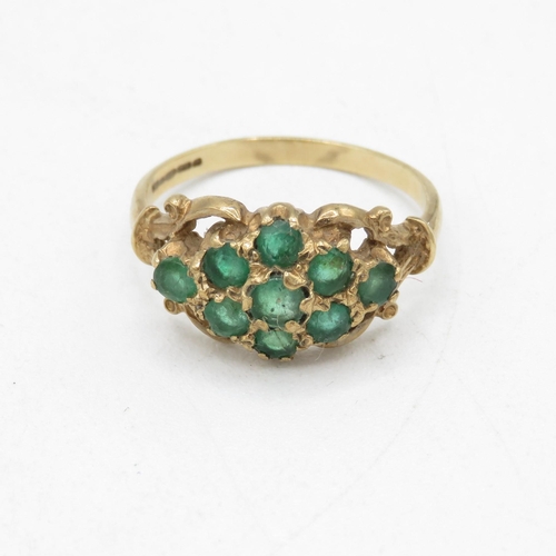 16 - 9ct gold vintage emerald cluster dress ring (2.9g) Size  P