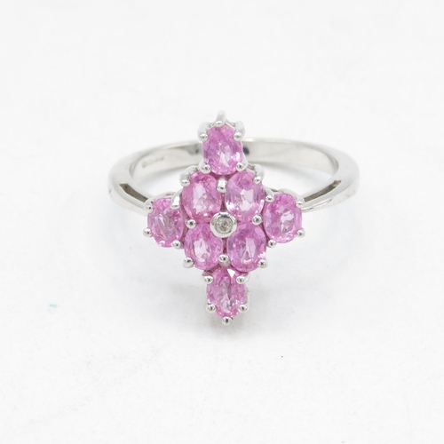 28 - 9ct gold pink sapphire & diamond ring (3.5g) Size  N