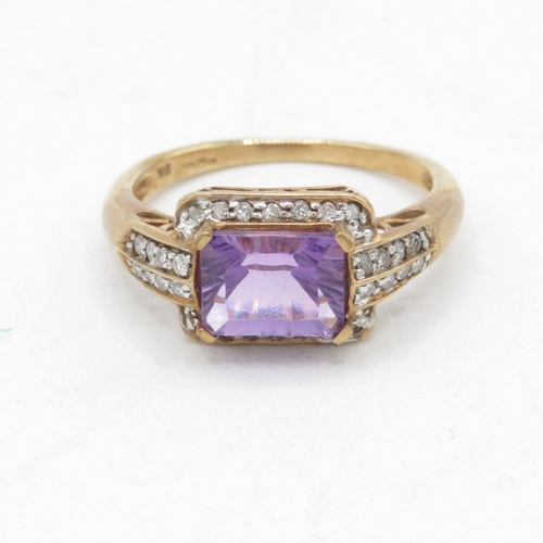 35 - 9ct gold amethyst & diamond ring (3g) Size  O 1/2