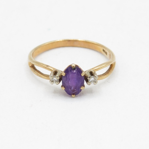 45 - 14ct gold amethyst & diamond dress ring (1.5g) AS SEEN - MISHAPEN Size  K