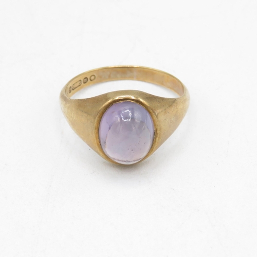 99 - 9ct gold vintage synthetic colour change sapphire cabochon cut dress ring (3.1g) Size  O 1/2