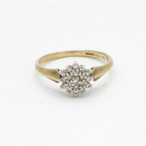 252 - 9ct gold parve set diamond cluster ring (1.7g) Size  J 1/2