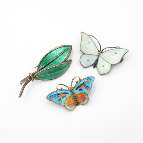 265 - Collection of Sterling Silver Scandi Enamel Brooches inc. Butterfly, Foliate 12g