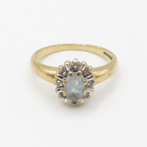 109 - 9ct gold vintage aquamarine & diamond cluster ring (2.3g) Size  L 1/2