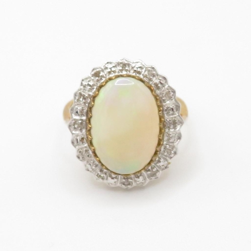 124 - 9ct gold opal & diamond cocktail ring (4.2g) Size  O 1/2