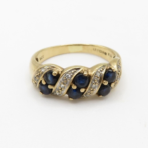 154 - 9ct gold sapphire & diamond dress ring (2.4g) Size  L